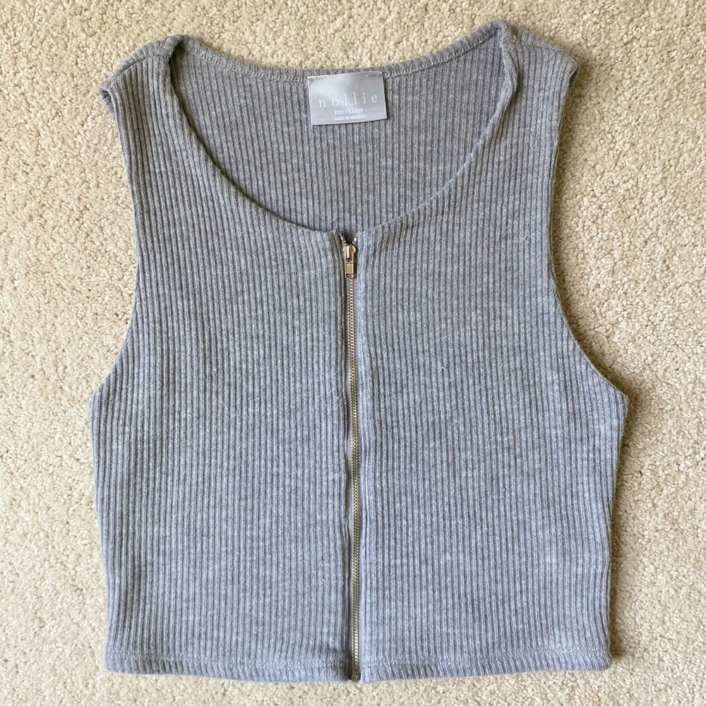 Ribbed Crop Top with Zipper Front - Picture 2 of 6